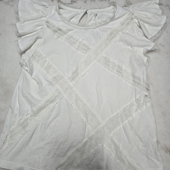 Elegant White Lace Trimmed Women's Top - Picture 3 of 6